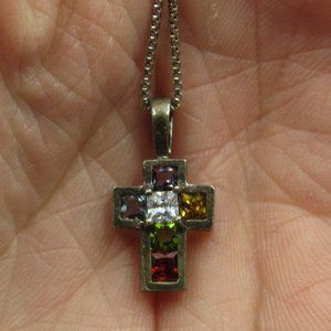 16" Sterling Rustic CZ Diamond Cross Necklace